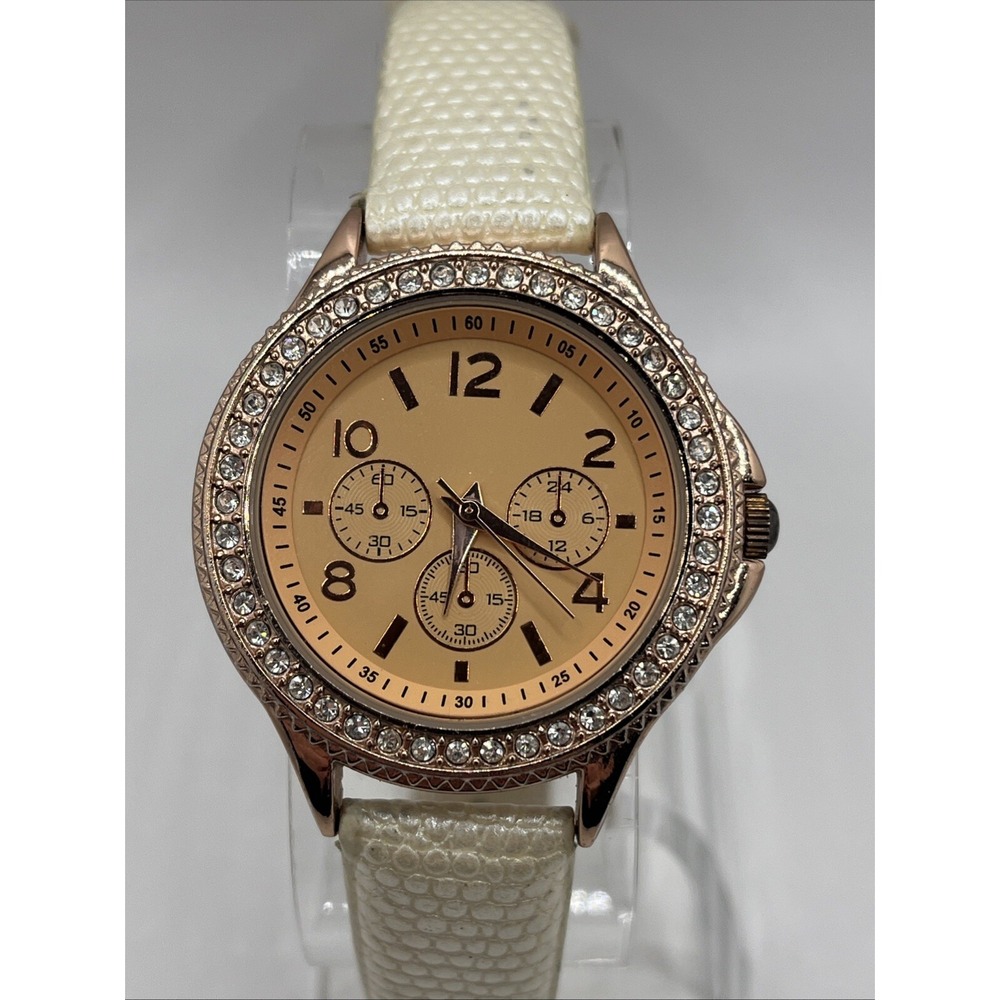 Women's Quartz Watch Rhinestone‎ Bezel Rose Gold 36mm Case- New Battery